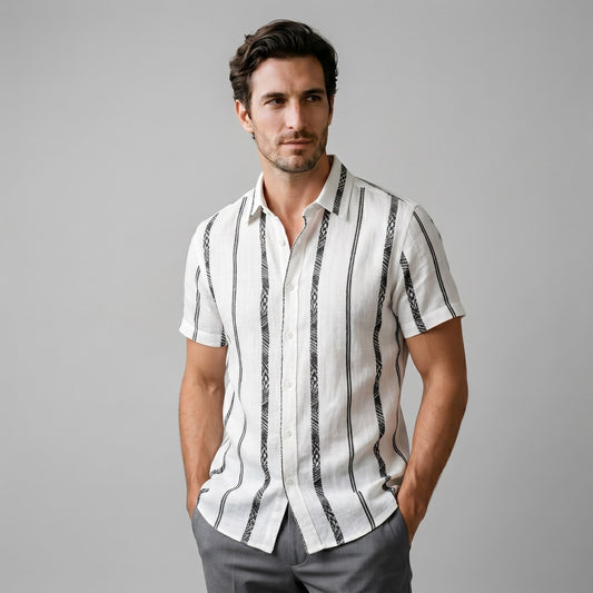 Lincoln Textured Stripe Short Sleeve Shirt_1