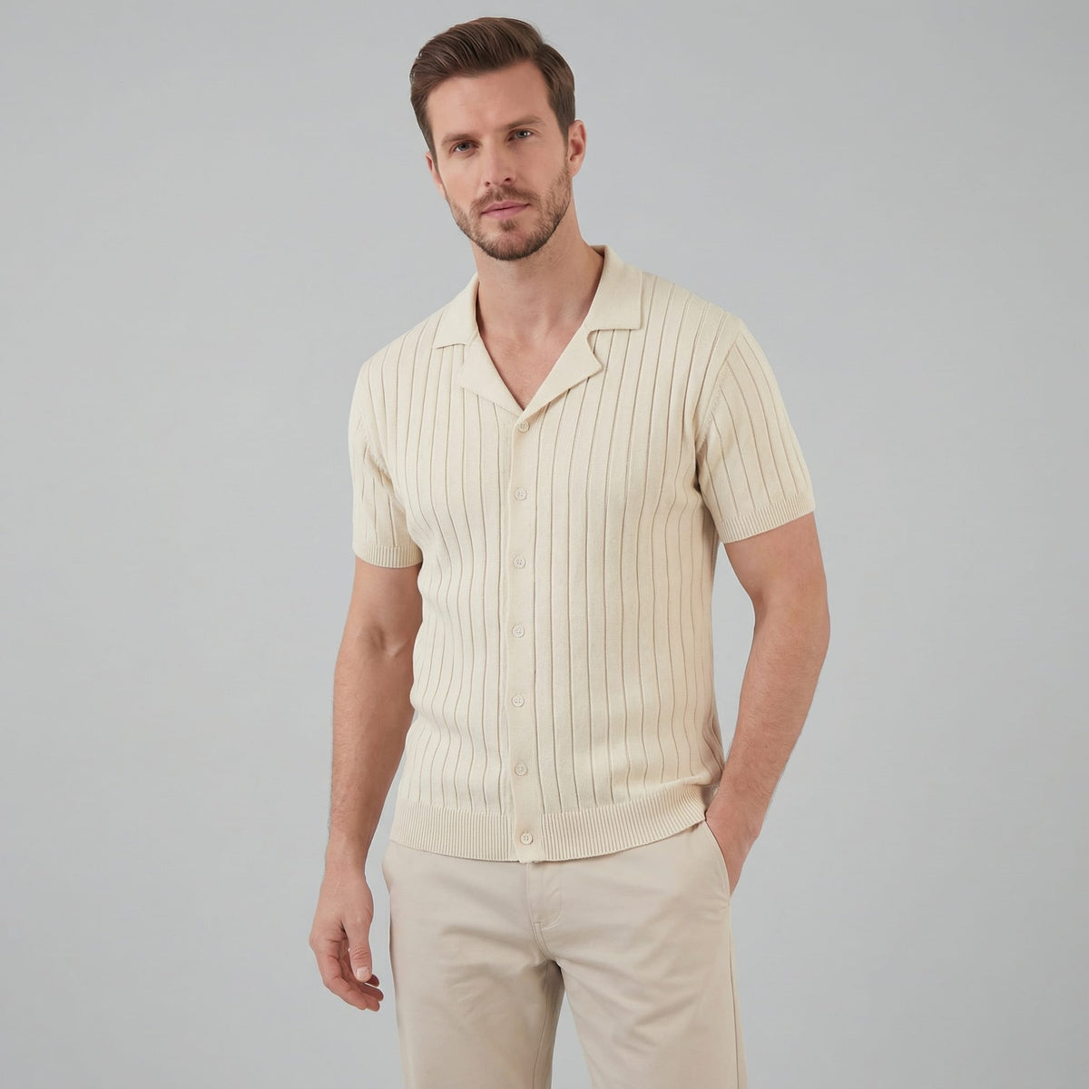 Lucas Ribbed Knit Camp Collar Shirt