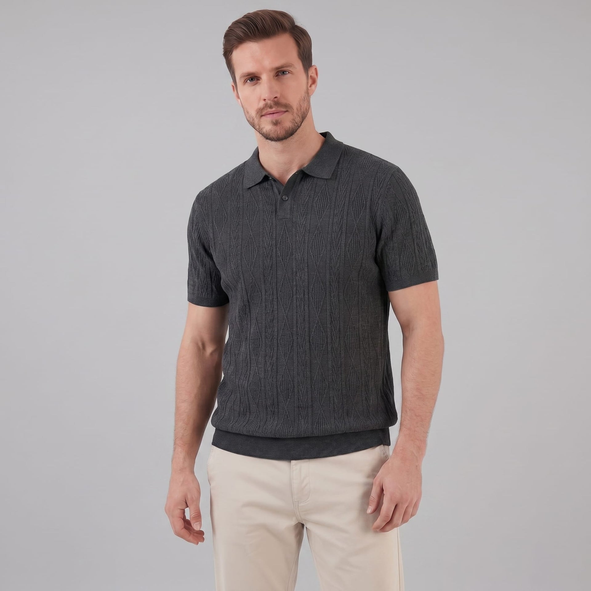 Theo Cable Knit Polo Shirt