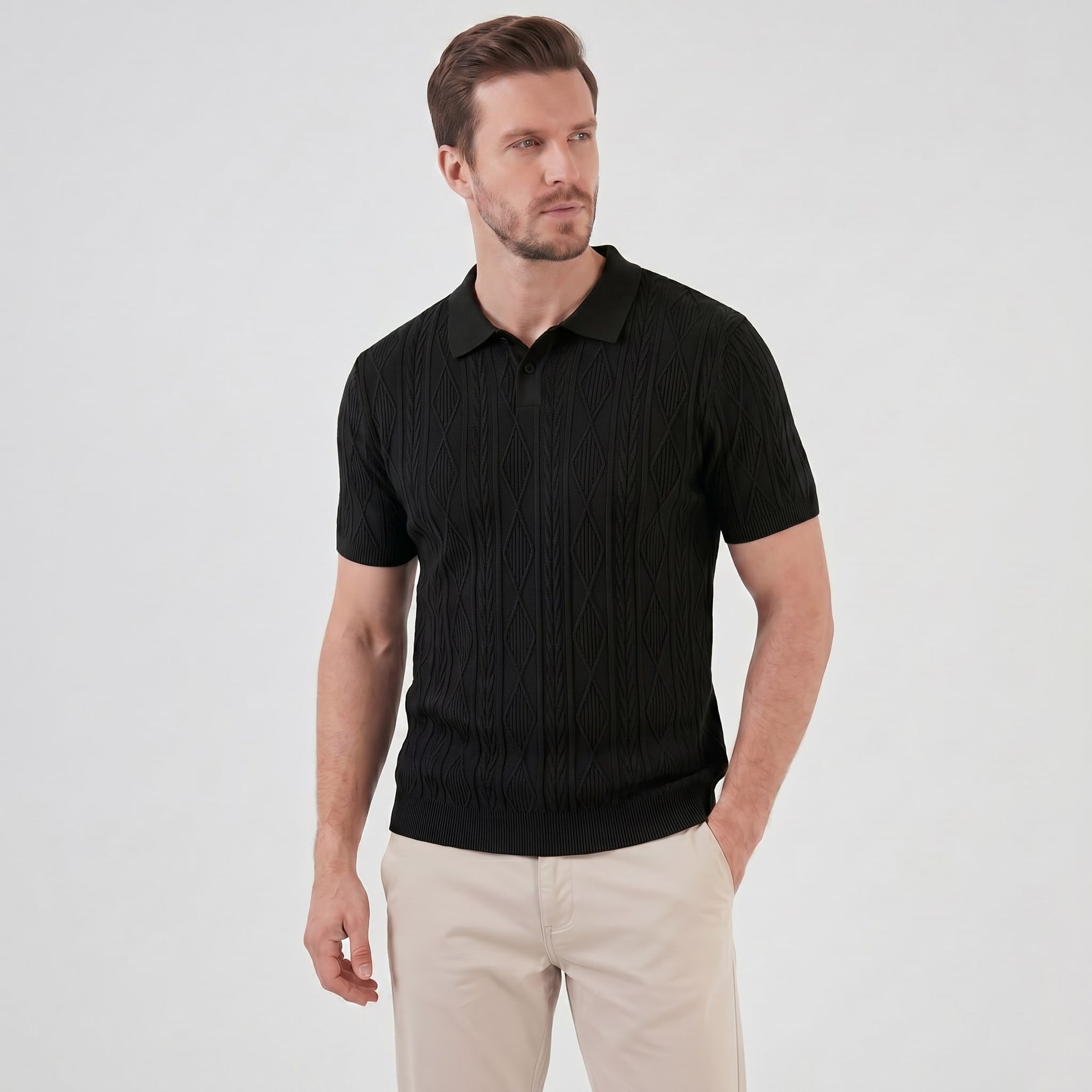 Theo Cable Knit Polo Shirt