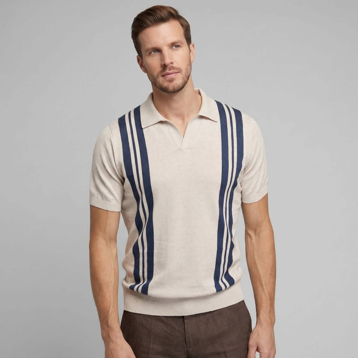 Thatcher Vertical Stripe Knit Polo Shirt