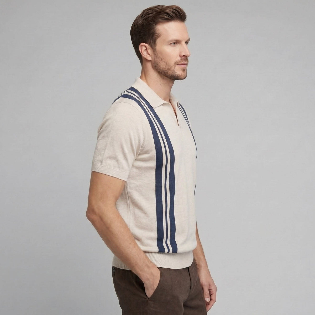 Thatcher Vertical Stripe Knit Polo Shirt