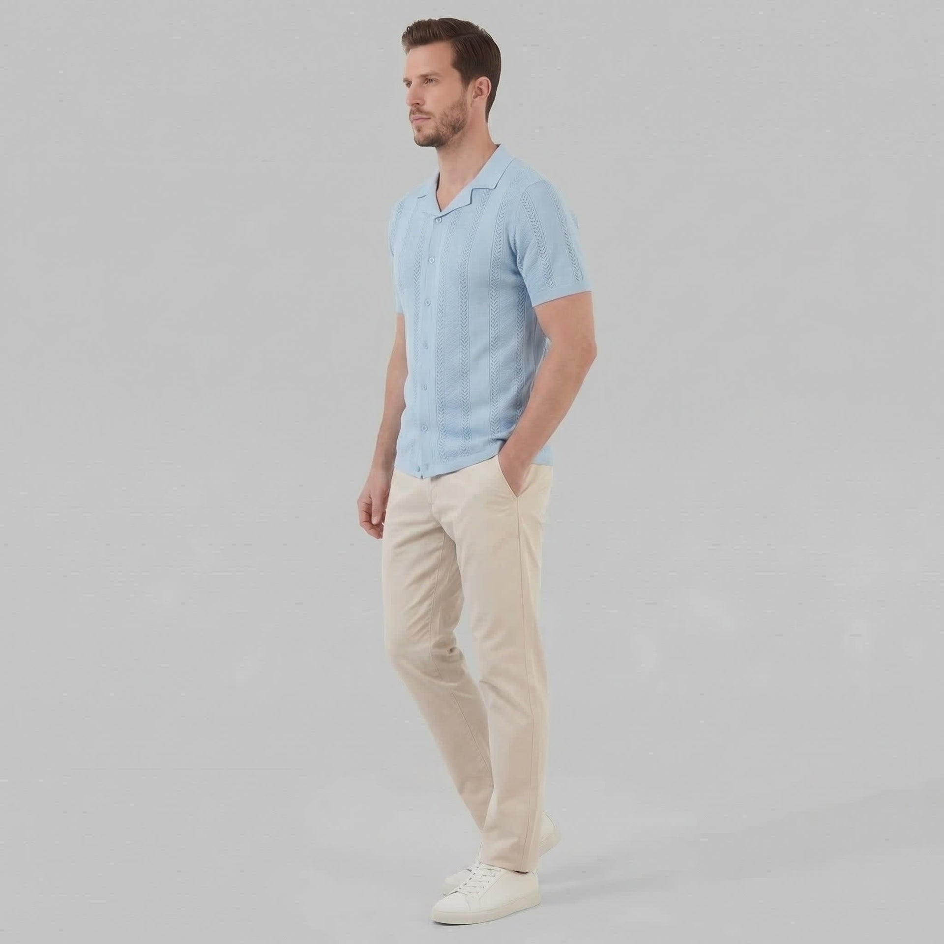 Maddox Open Knit Camp Collar Shirt