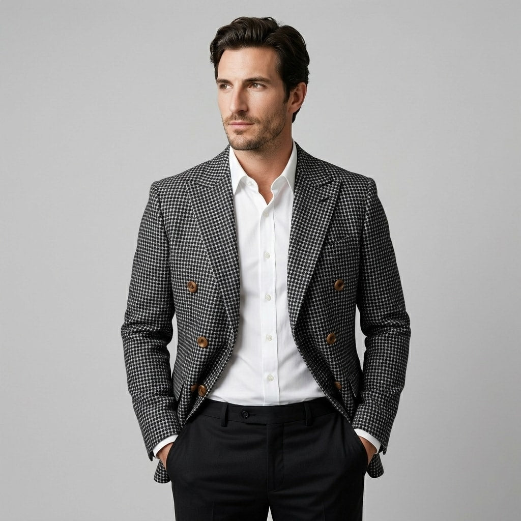 Gavin Double Breasted Houndstooth Blazer