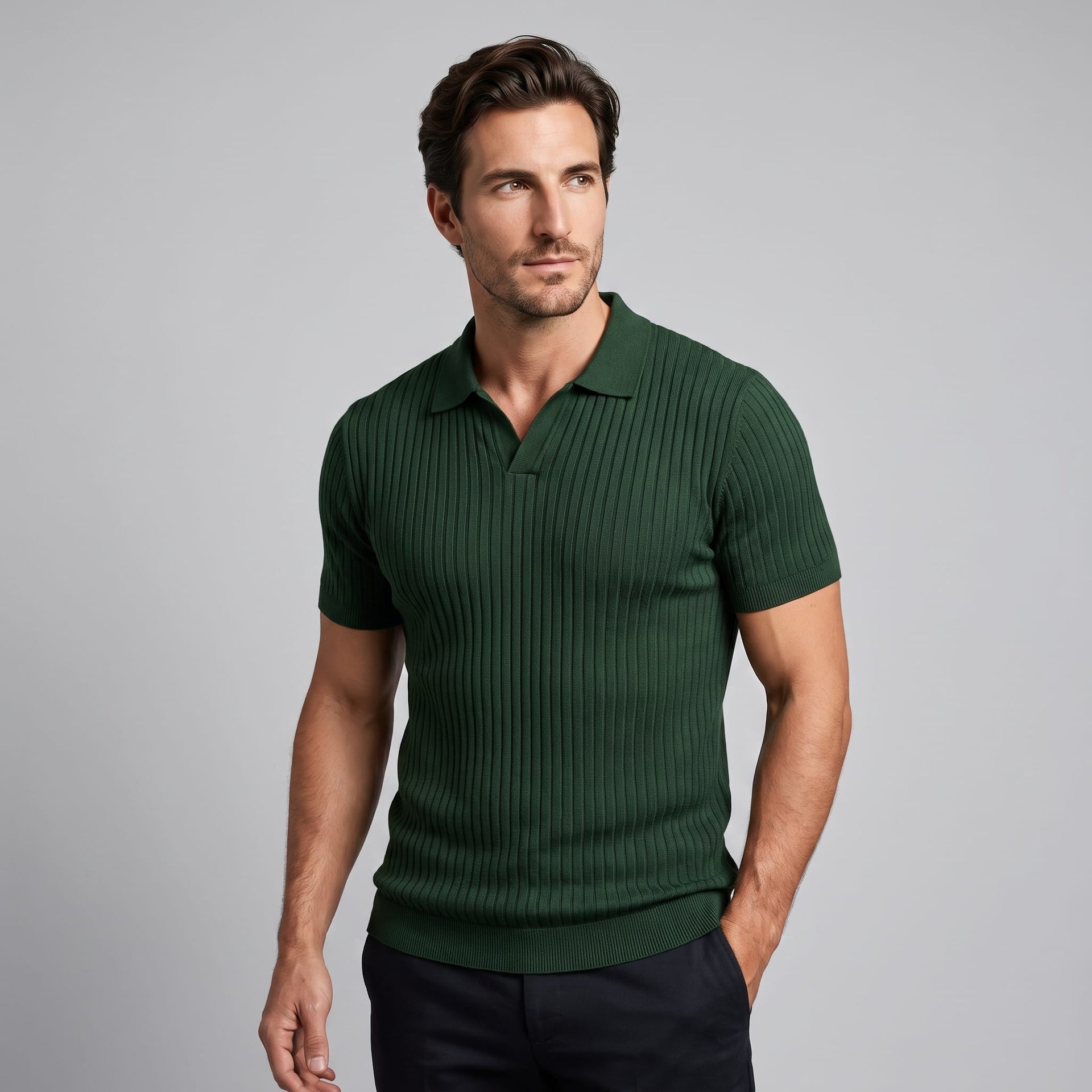 Wade Ribbed Knit Polo Shirt