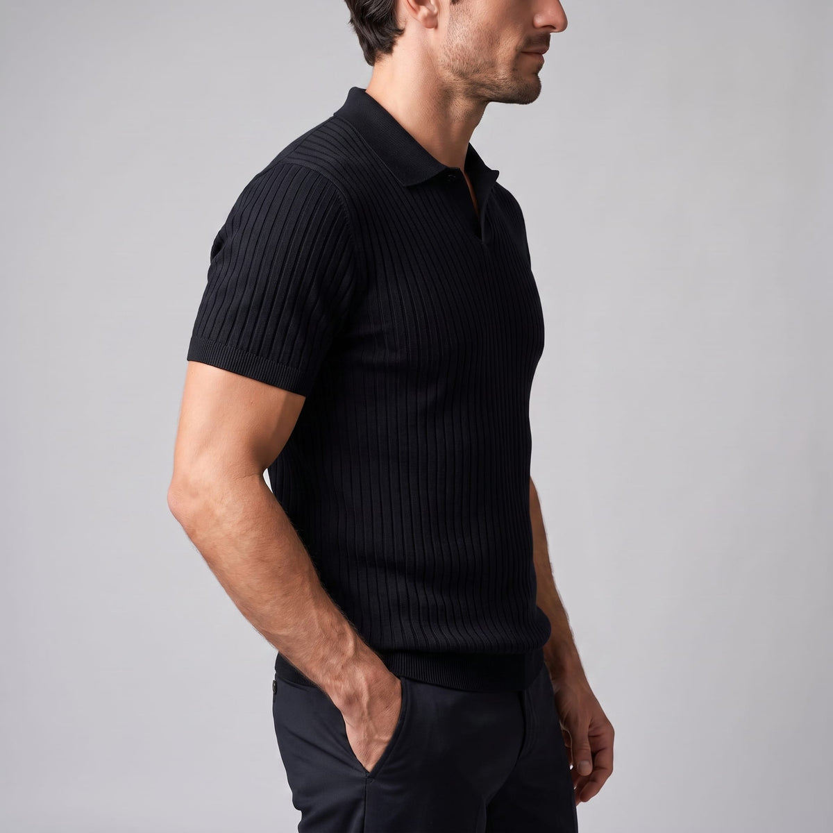 Wade Ribbed Knit Polo Shirt