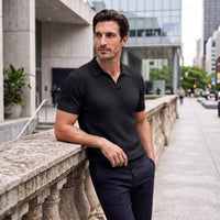 Wade Ribbed Knit Polo Shirt