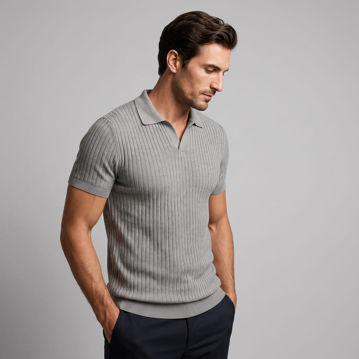 Wade Ribbed Knit Polo Shirt