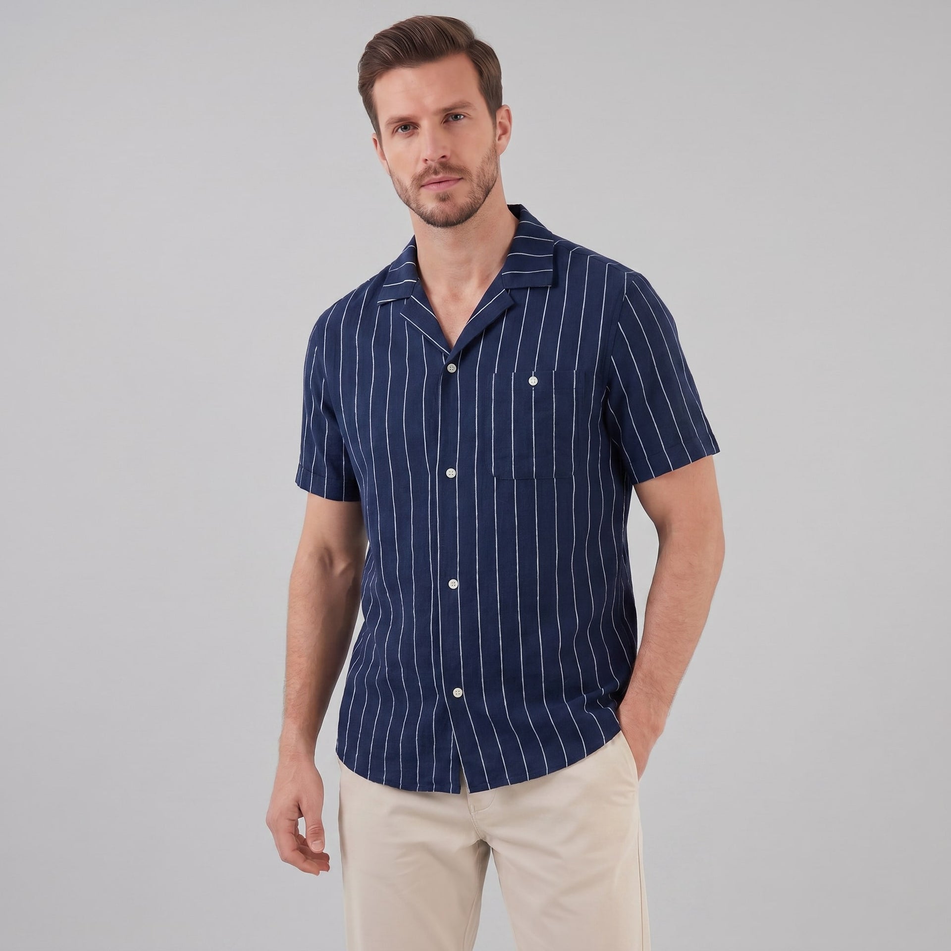 Maxwell Striped Camp Collar Shirt
