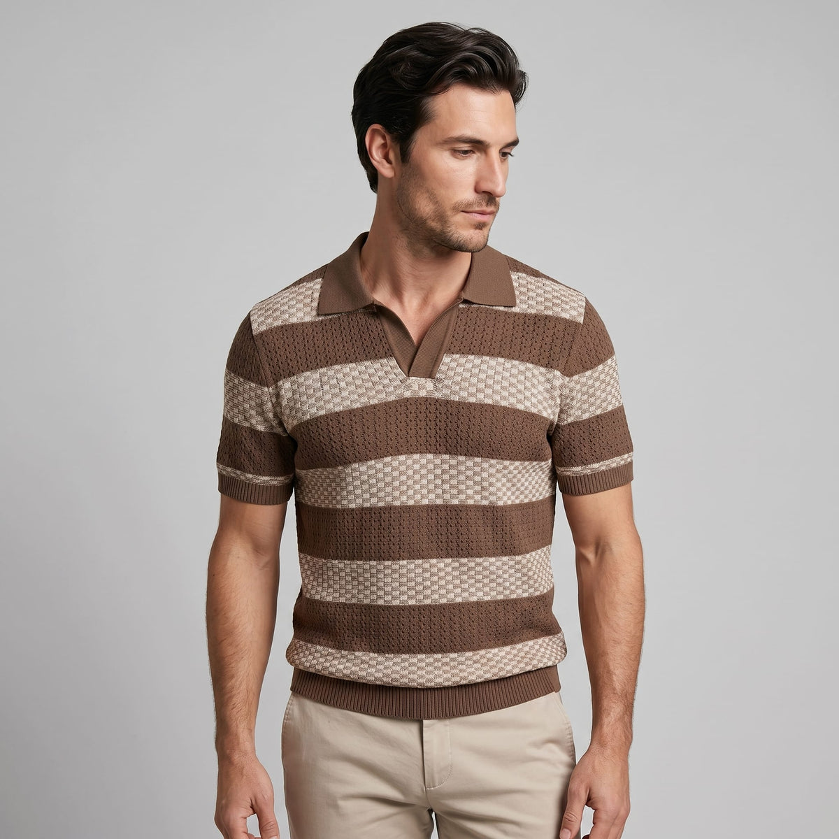 Warren Striped Knit Polo Shirt