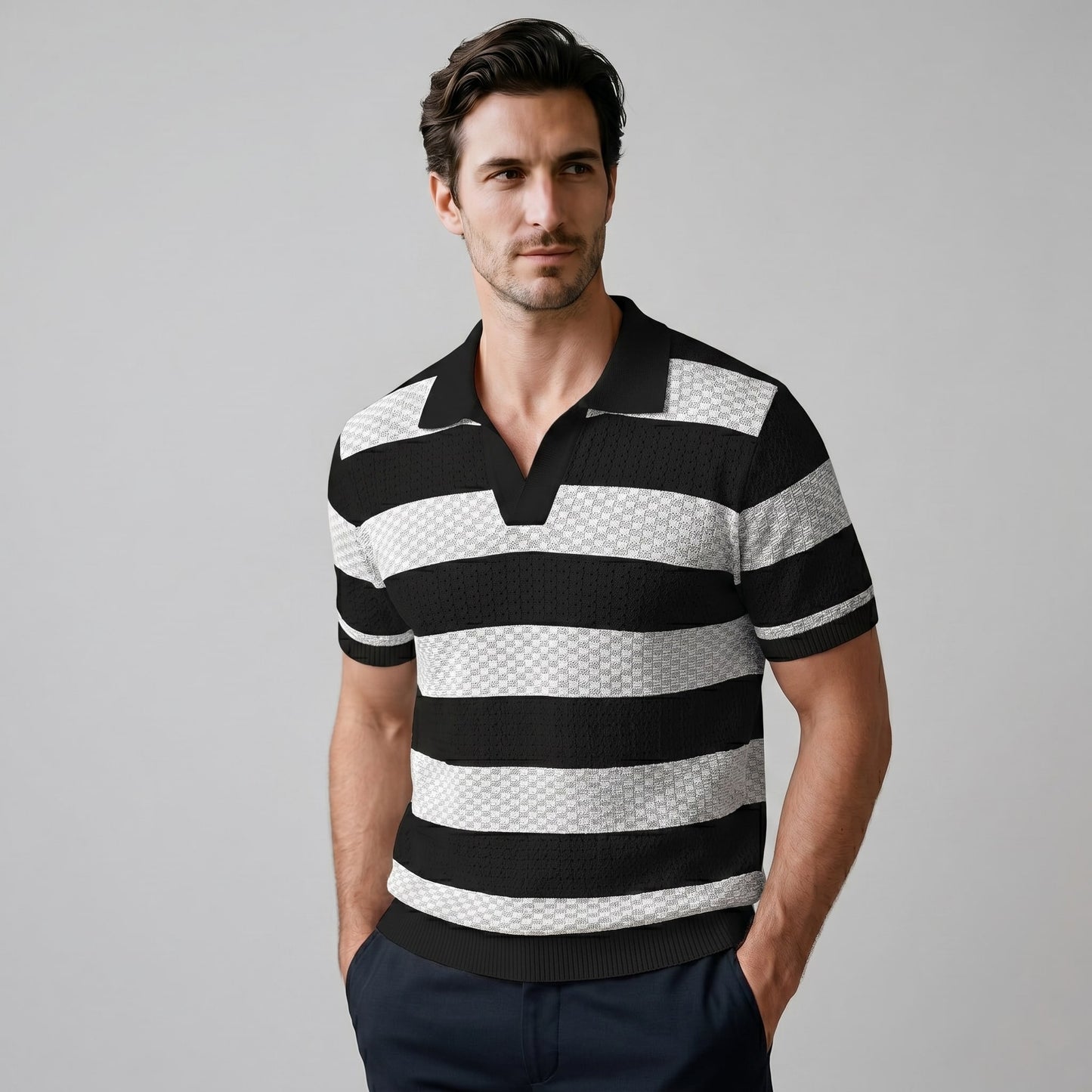 Warren Striped Knit Polo Shirt_17