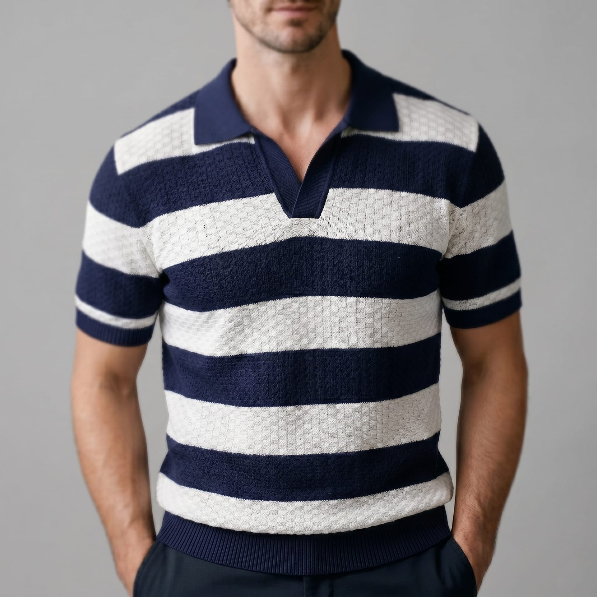 Warren Striped Knit Polo Shirt
