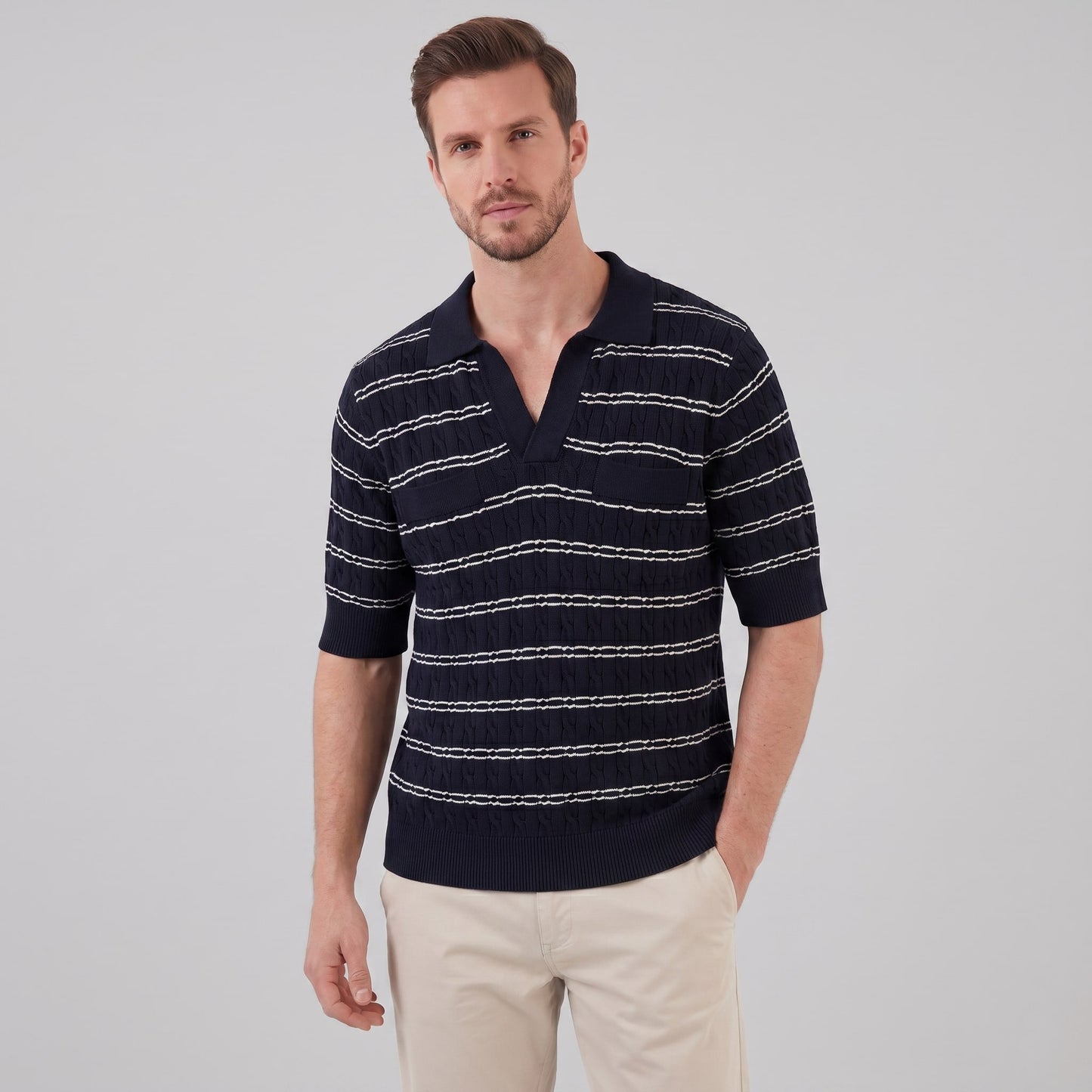 Waylon Striped Cable Knit Polo Shirt_1