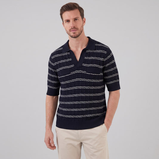 Waylon Striped Cable Knit Polo Shirt_1