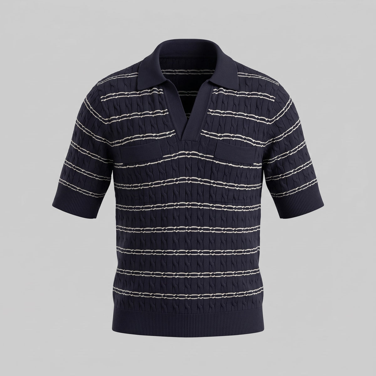 Waylon Striped Cable Knit Polo Shirt_2