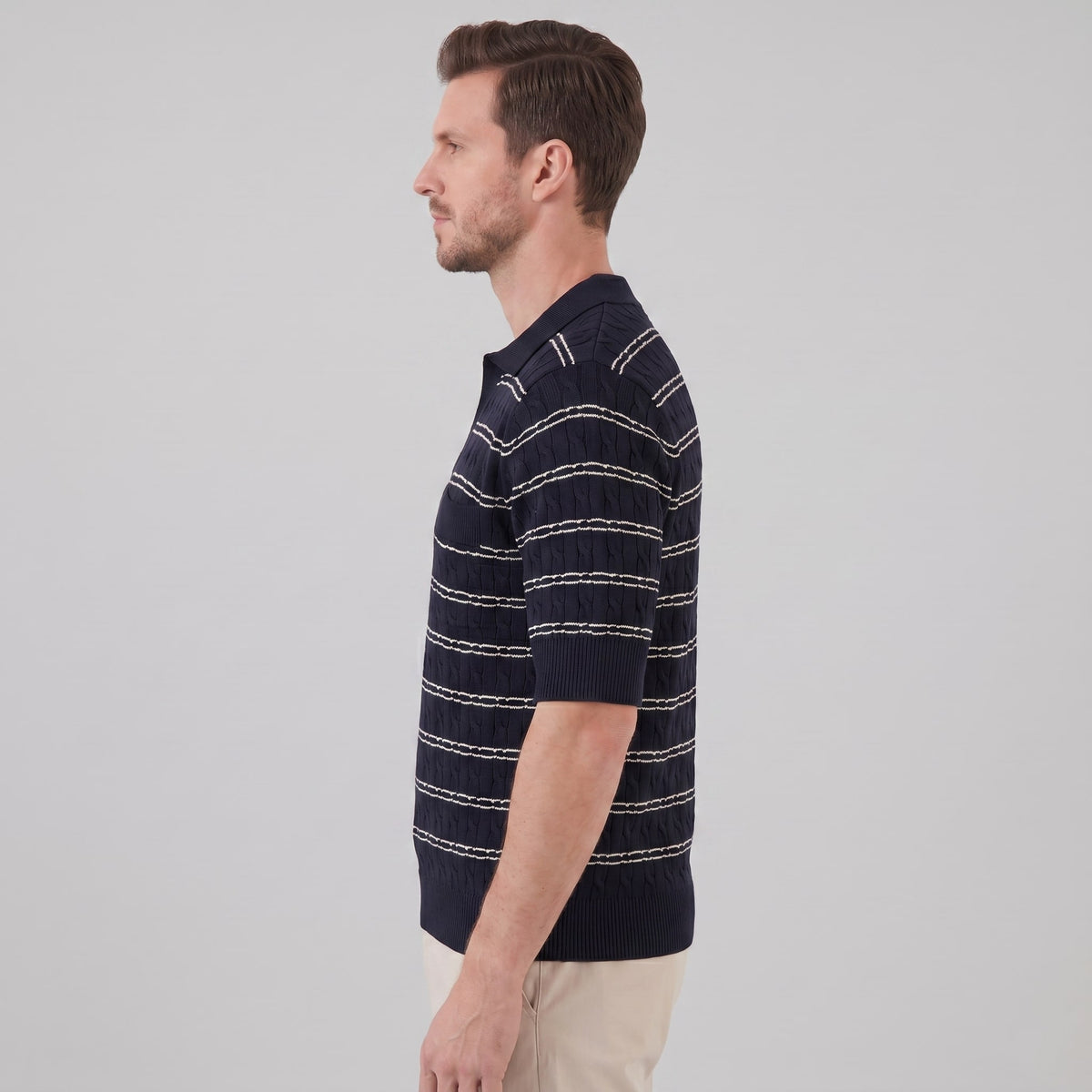 Waylon Striped Cable Knit Polo Shirt