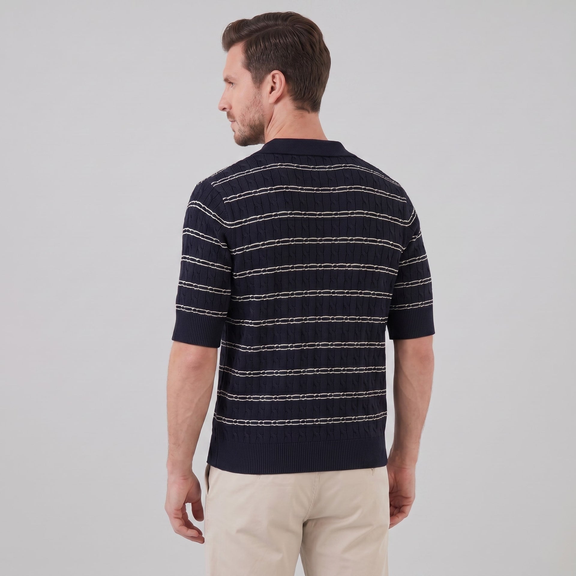 Waylon Striped Cable Knit Polo Shirt