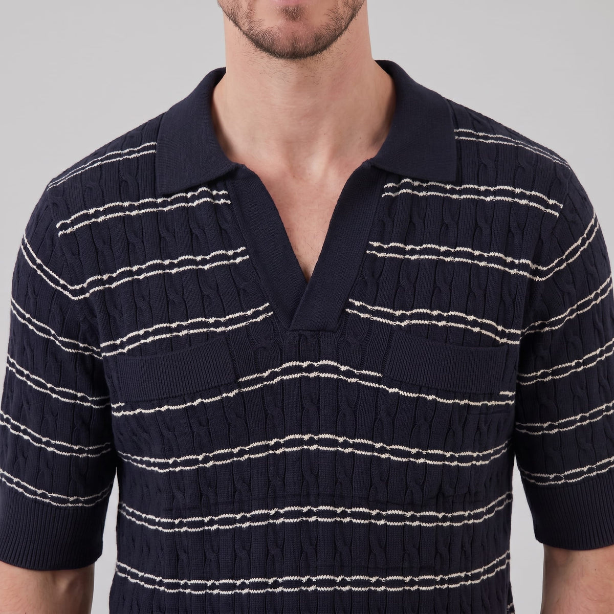 Waylon Striped Cable Knit Polo Shirt_5