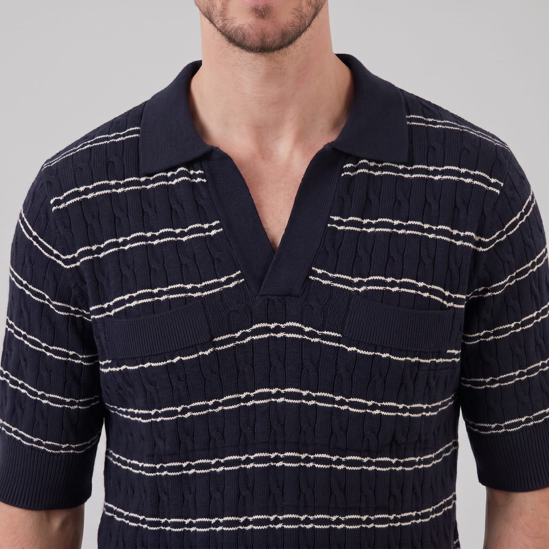 Waylon Striped Cable Knit Polo Shirt