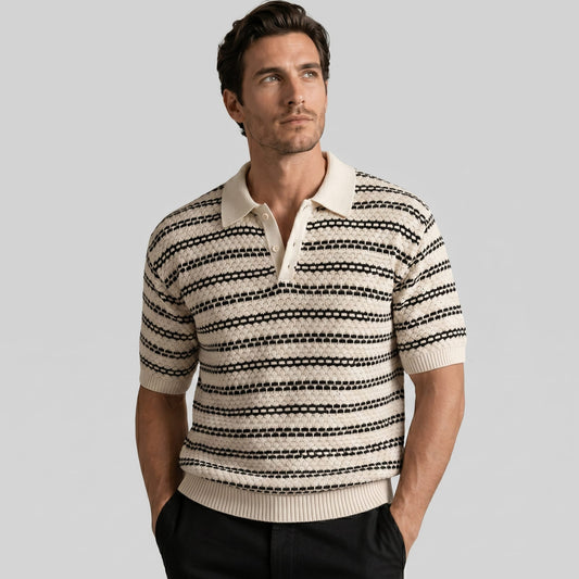 Wells Striped Crochet Knit Polo Shirt_1