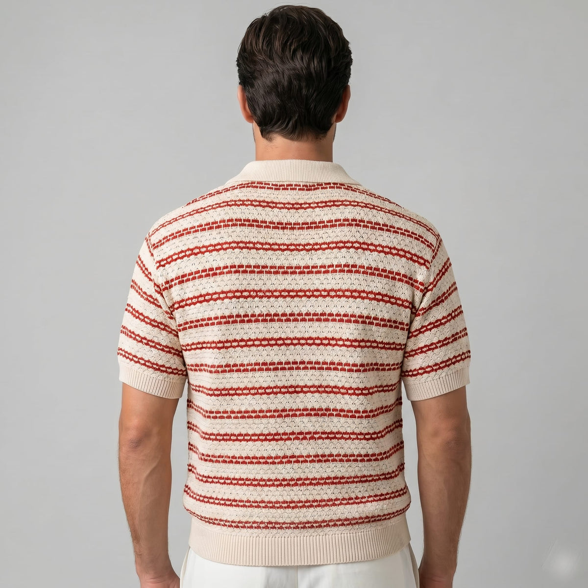 Wells Striped Crochet Knit Polo Shirt_13