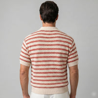 Wells Striped Crochet Knit Polo Shirt