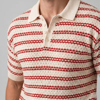 Wells Striped Crochet Knit Polo Shirt