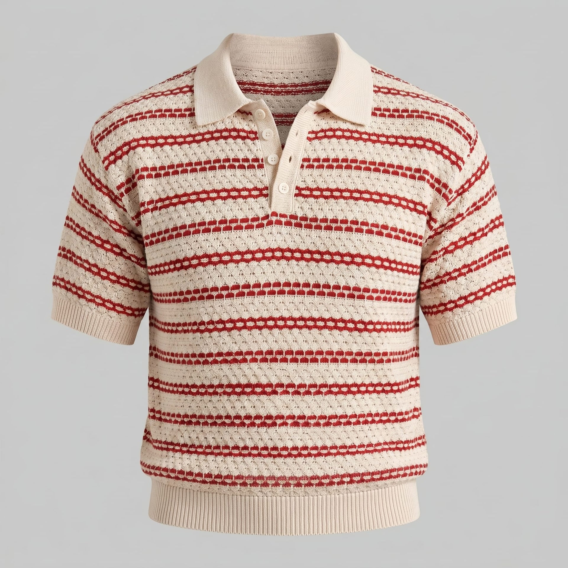 Wells Striped Crochet Knit Polo Shirt