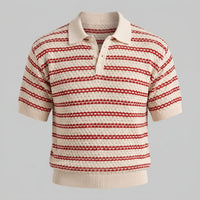 Wells Striped Crochet Knit Polo Shirt