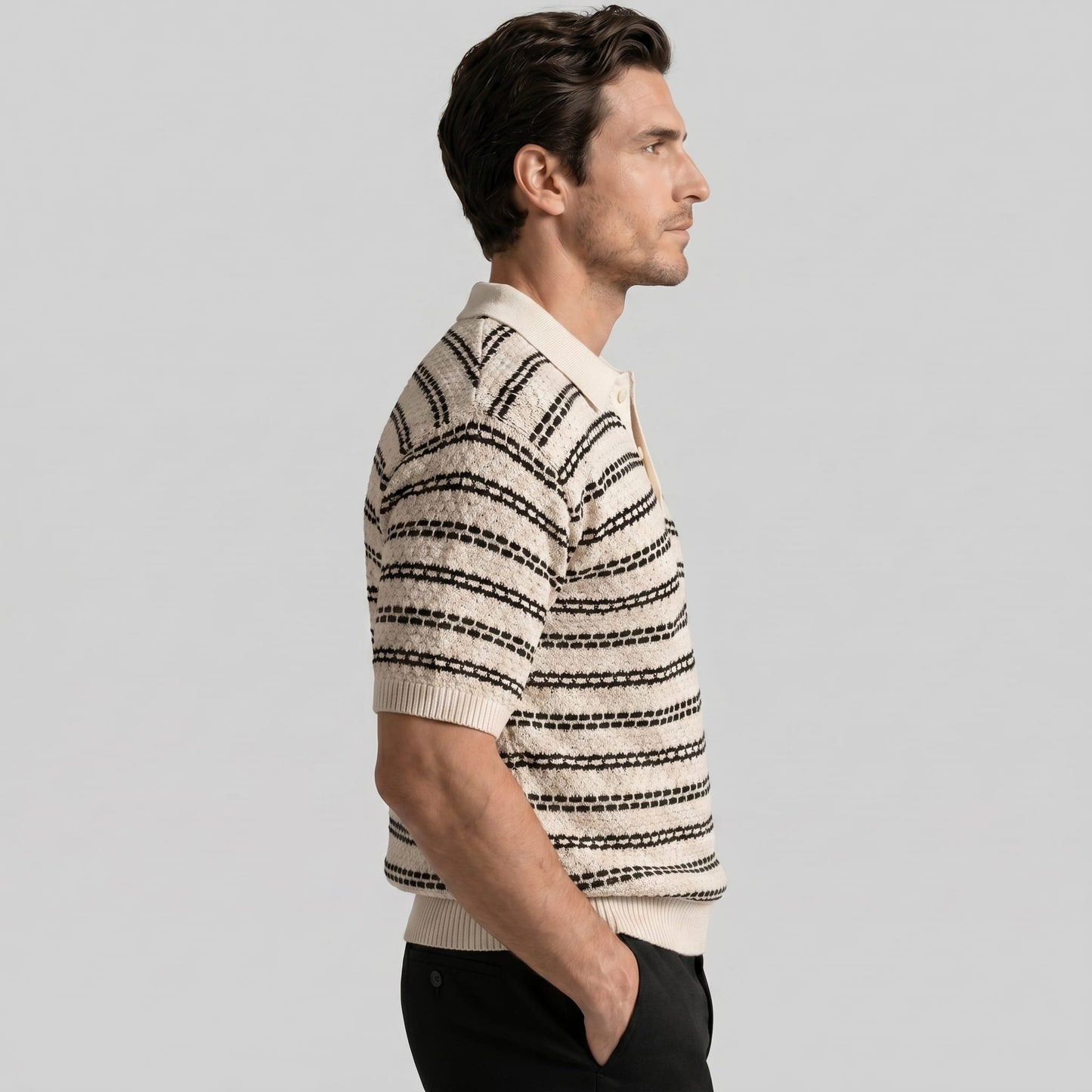 Wells Striped Crochet Knit Polo Shirt_2