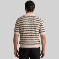 Wells Striped Crochet Knit Polo Shirt