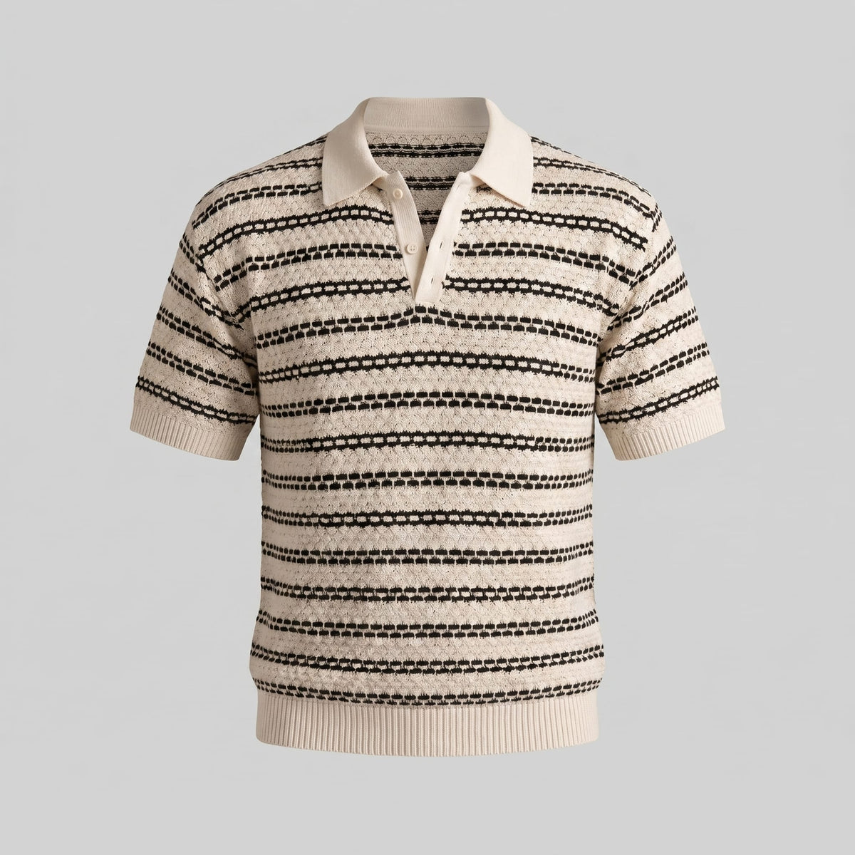 Wells Striped Crochet Knit Polo Shirt