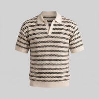 Wells Striped Crochet Knit Polo Shirt