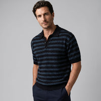 Wells Striped Crochet Knit Polo Shirt