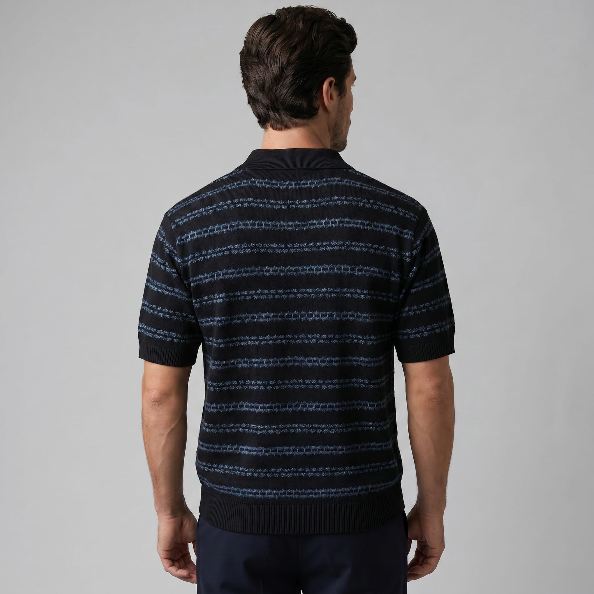 Wells Striped Crochet Knit Polo Shirt