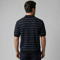 Wells Striped Crochet Knit Polo Shirt
