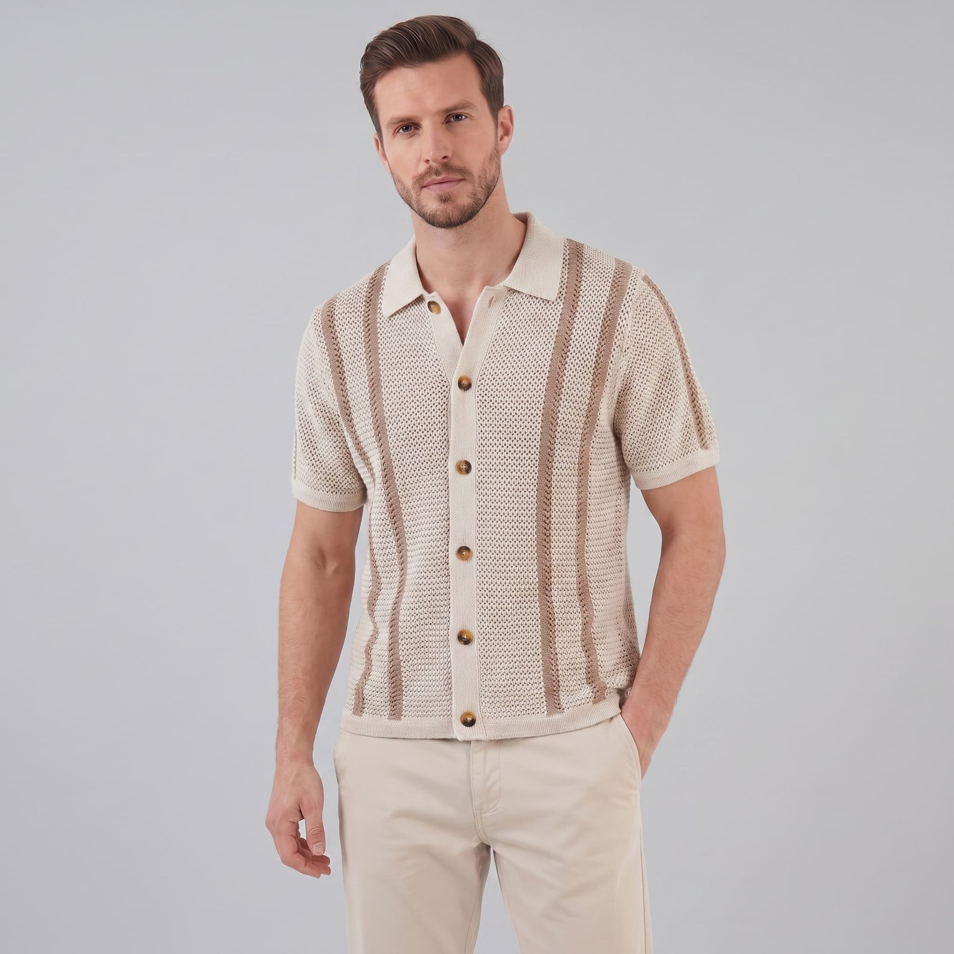 Miles Crochet Knit Camp Collar Shirt