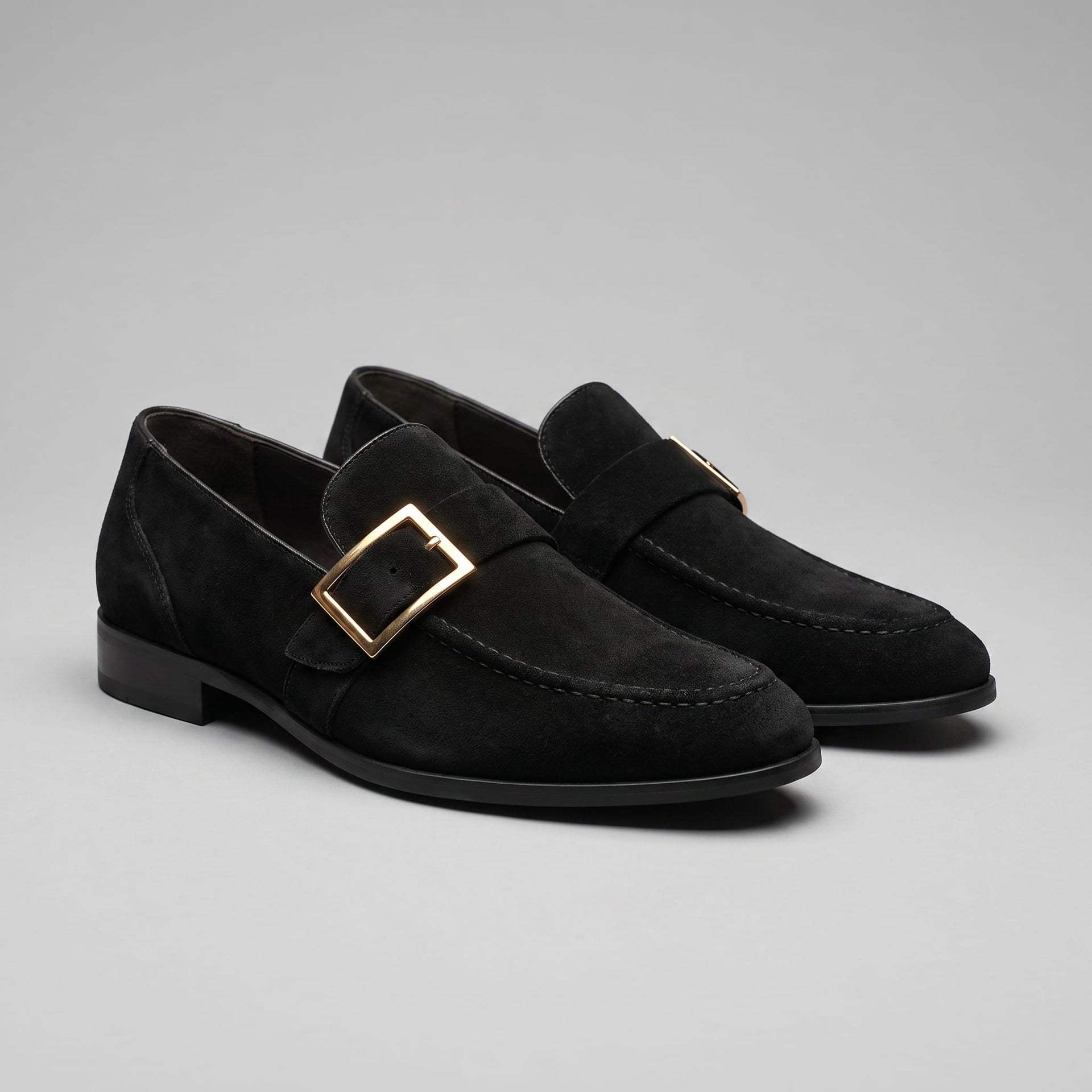 Prescott Faux Suede Gold Buckle Loafers