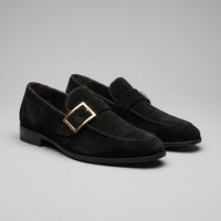 Prescott Faux Suede Gold Buckle Loafers