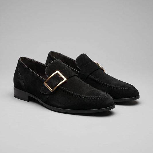 Prescott Faux Suede Gold Buckle Loafers_1