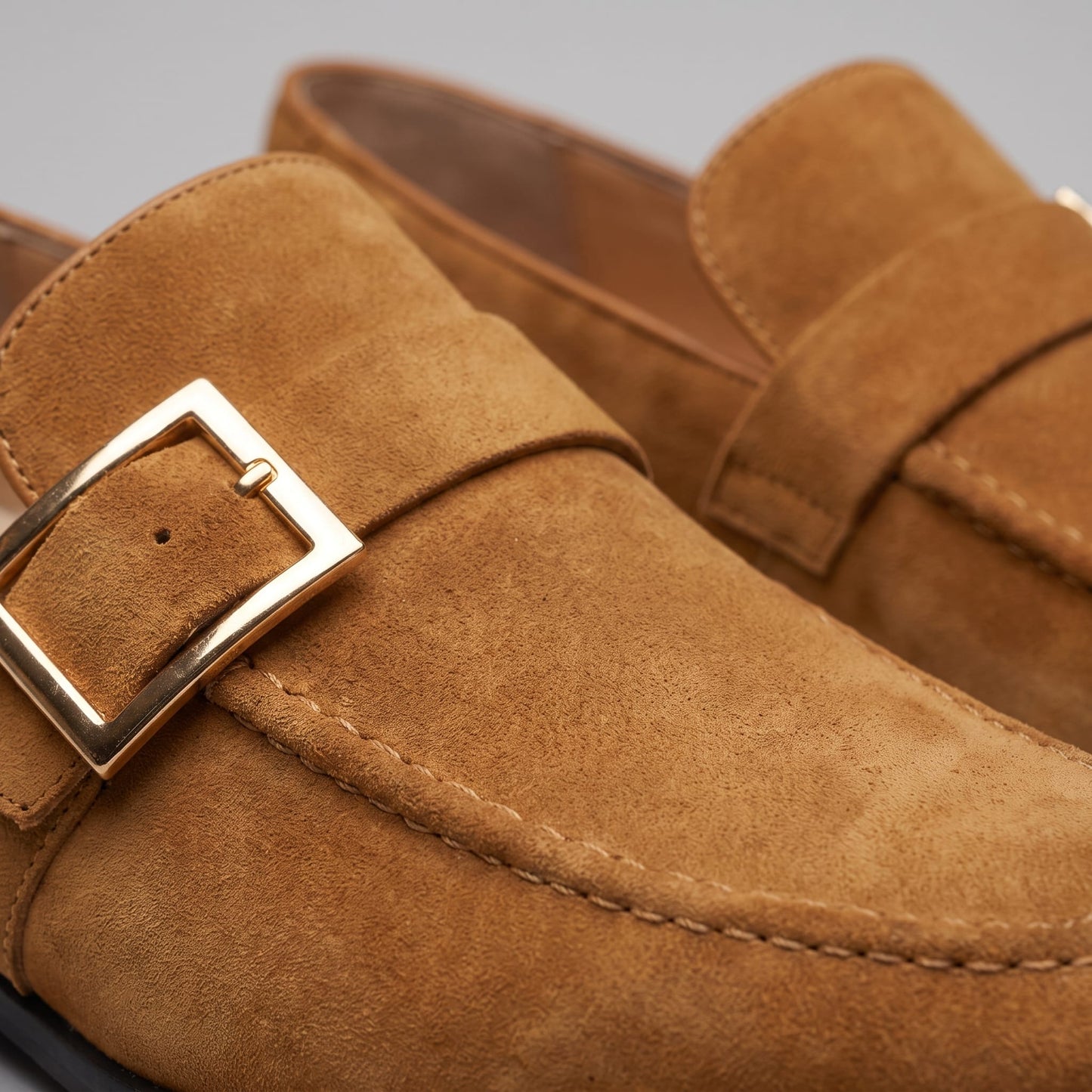 Prescott Faux Suede Gold Buckle Loafers_11