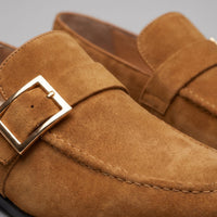 Prescott Faux Suede Gold Buckle Loafers