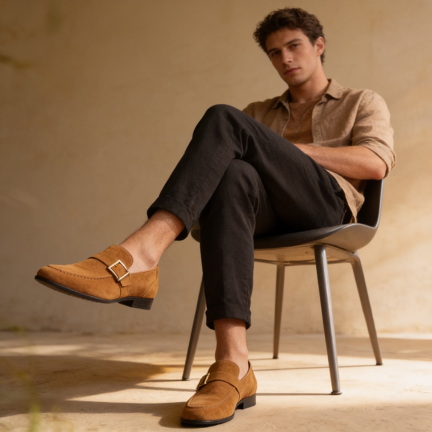 Prescott Faux Suede Gold Buckle Loafers_12