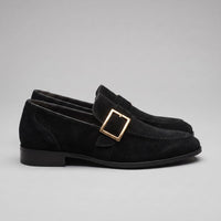 Prescott Faux Suede Gold Buckle Loafers