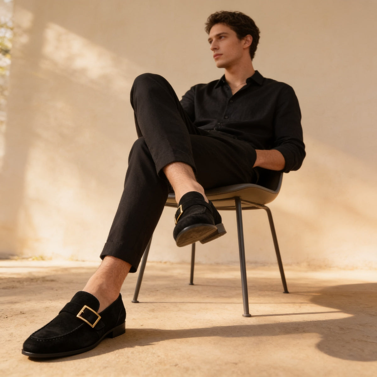 Prescott Faux Suede Gold Buckle Loafers
