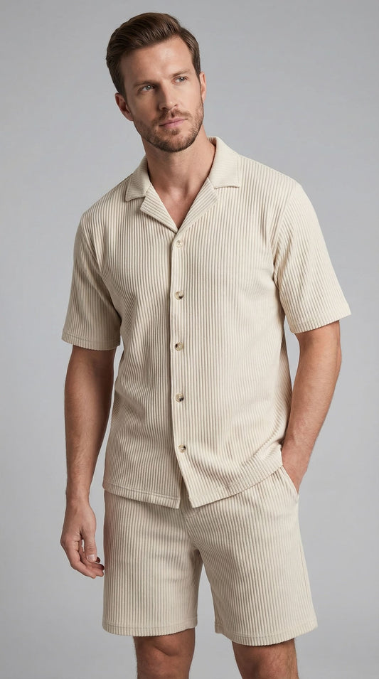 Denver Ribbed Camp Collar Shirt and Shorts Set_1