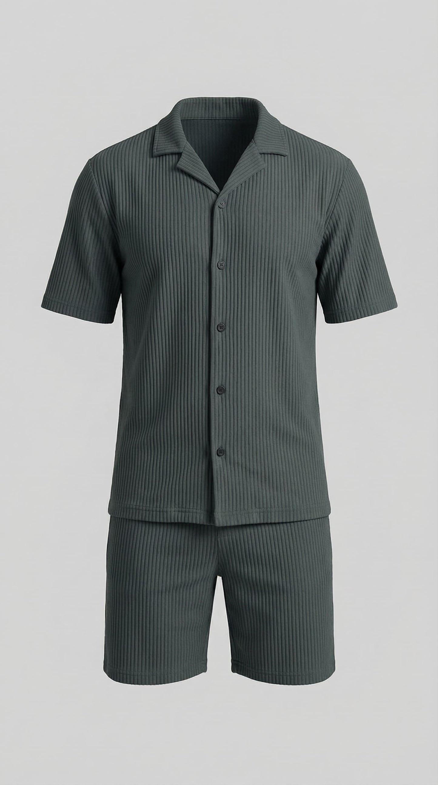 Denver Ribbed Camp Collar Shirt and Shorts Set_13