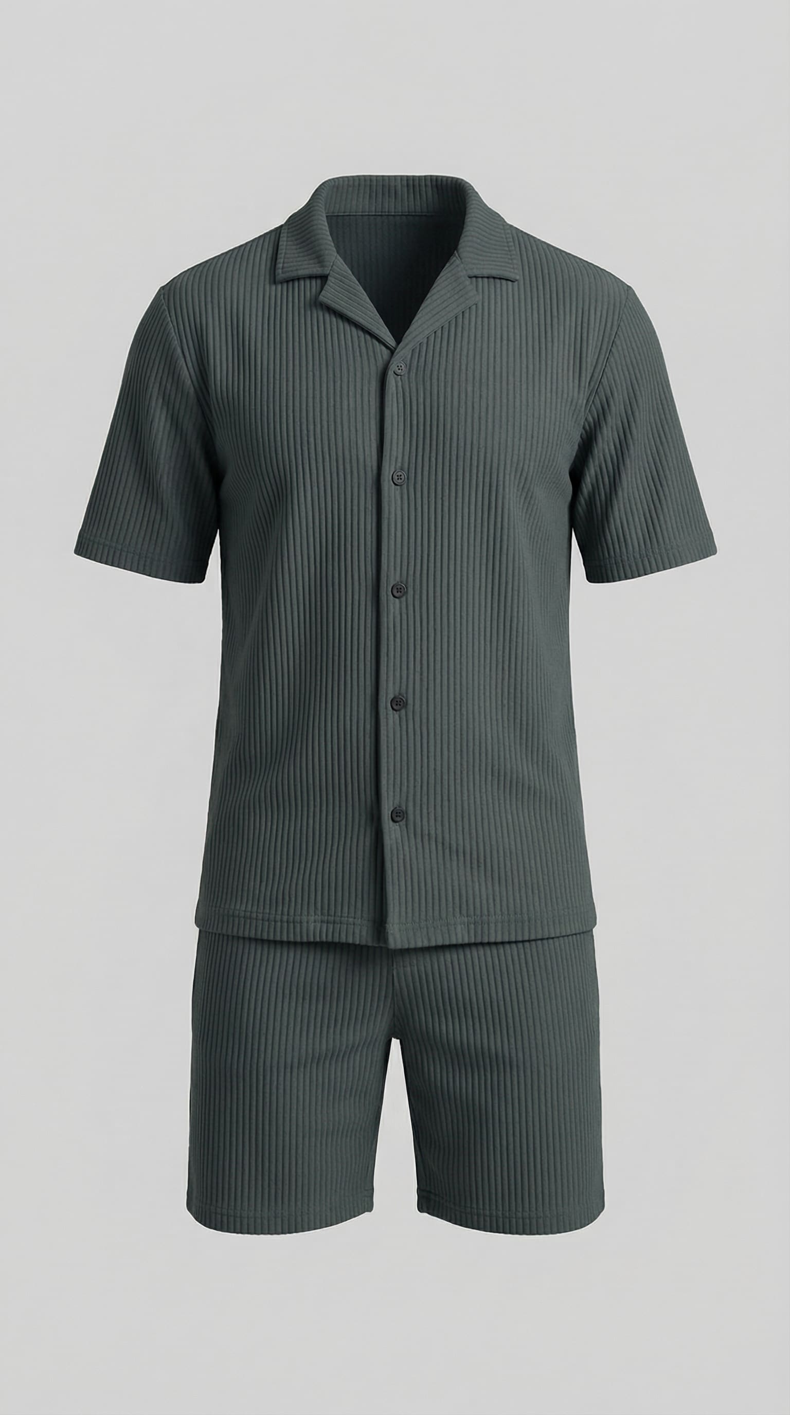 Denver Ribbed Camp Collar Shirt and Shorts Set