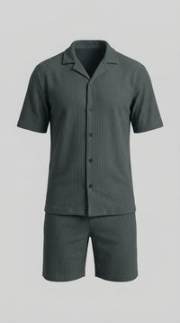 Denver Ribbed Camp Collar Shirt and Shorts Set