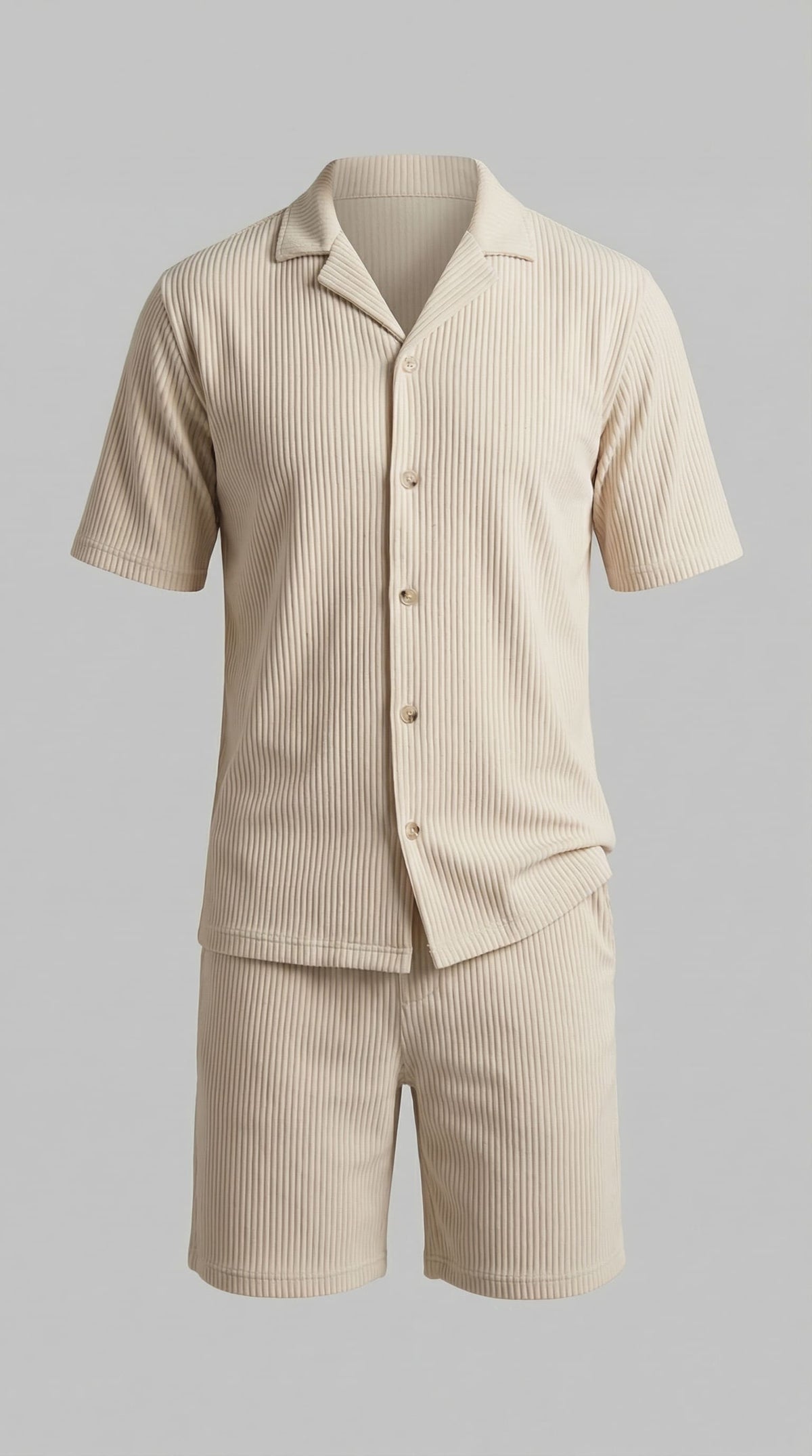 Denver Ribbed Camp Collar Shirt and Shorts Set_3